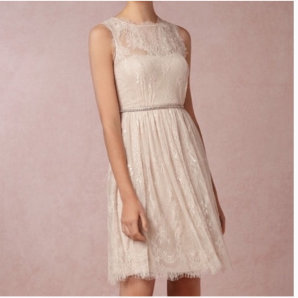 BHLDN Celia dress by Hithero lace blush pink